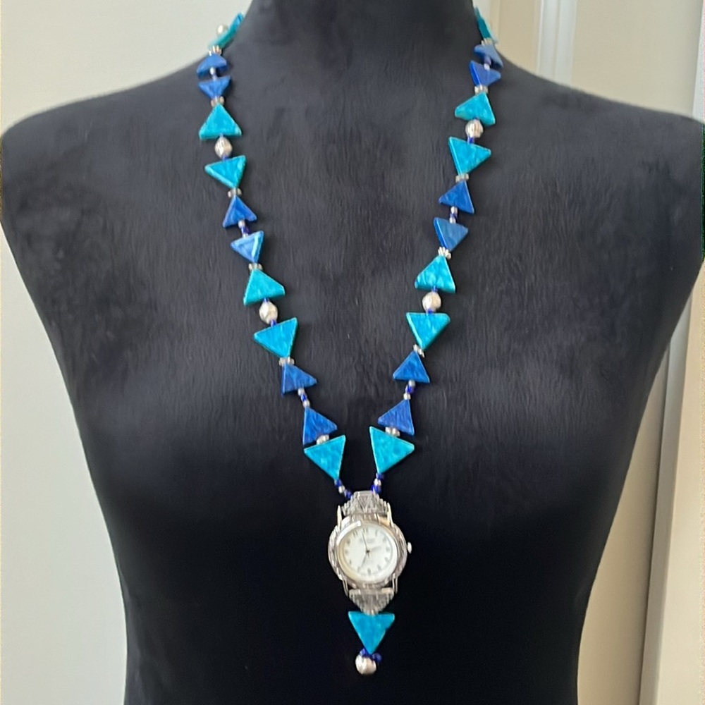 Laurier Vintage Watch Necklace Turquoise Colored Triangle Beads